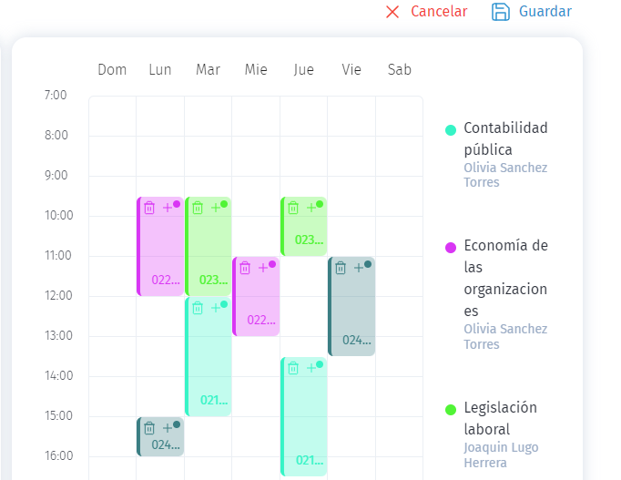 Guardar horario