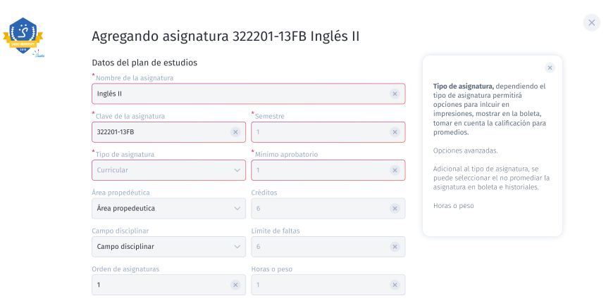 Formulario asignatura